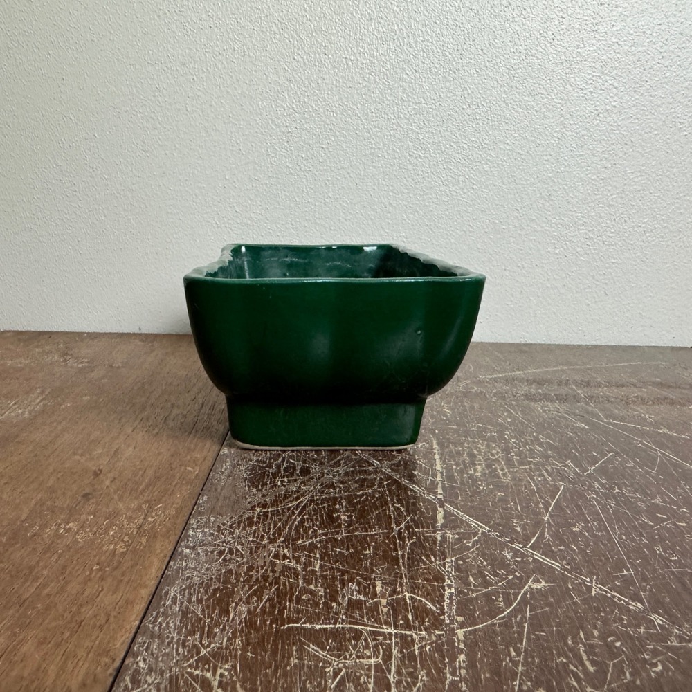 Vintage Dark Hunter Green Ceramic Footed Rectangular Planter Succulent Pot - Picture 8 of 9